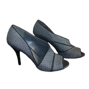 Ann Marino Metallic Fabric Open-Toe Heels Size 8